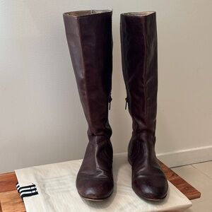 Frye Jillian pull-on leather boots in dark brown